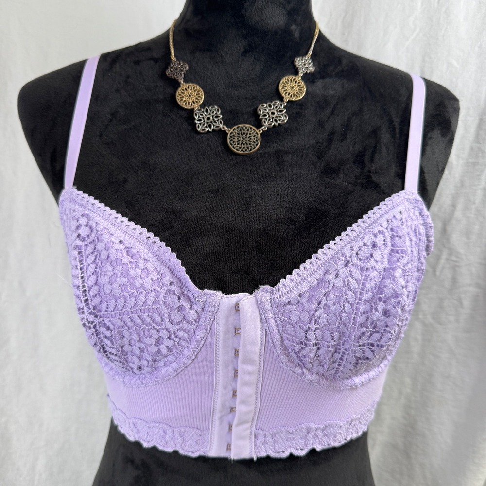 Women's Aerie Show Off Balconette Bra 34D Longline Lace Corset Top Purple